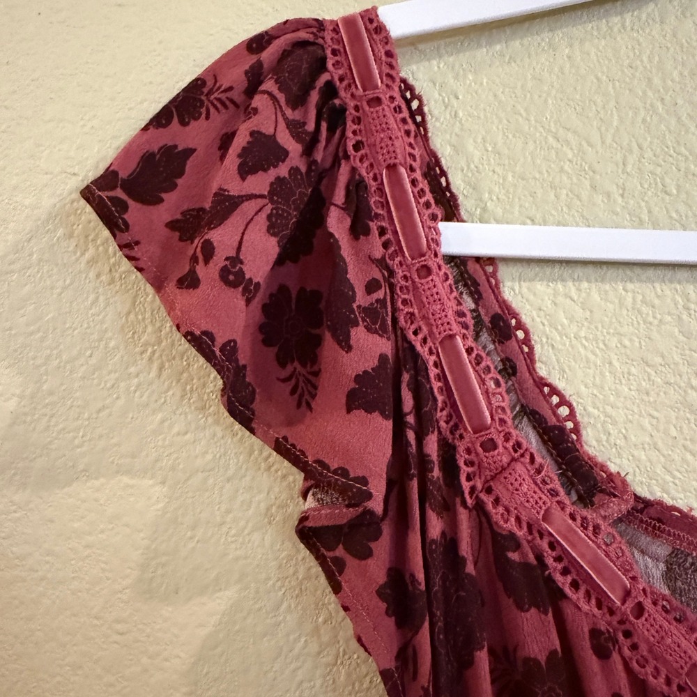American Eagle Maxi Dress Womens Lrg Burgundy Floral Lace Trim Grunge Fairycore - Picture 2 of 16